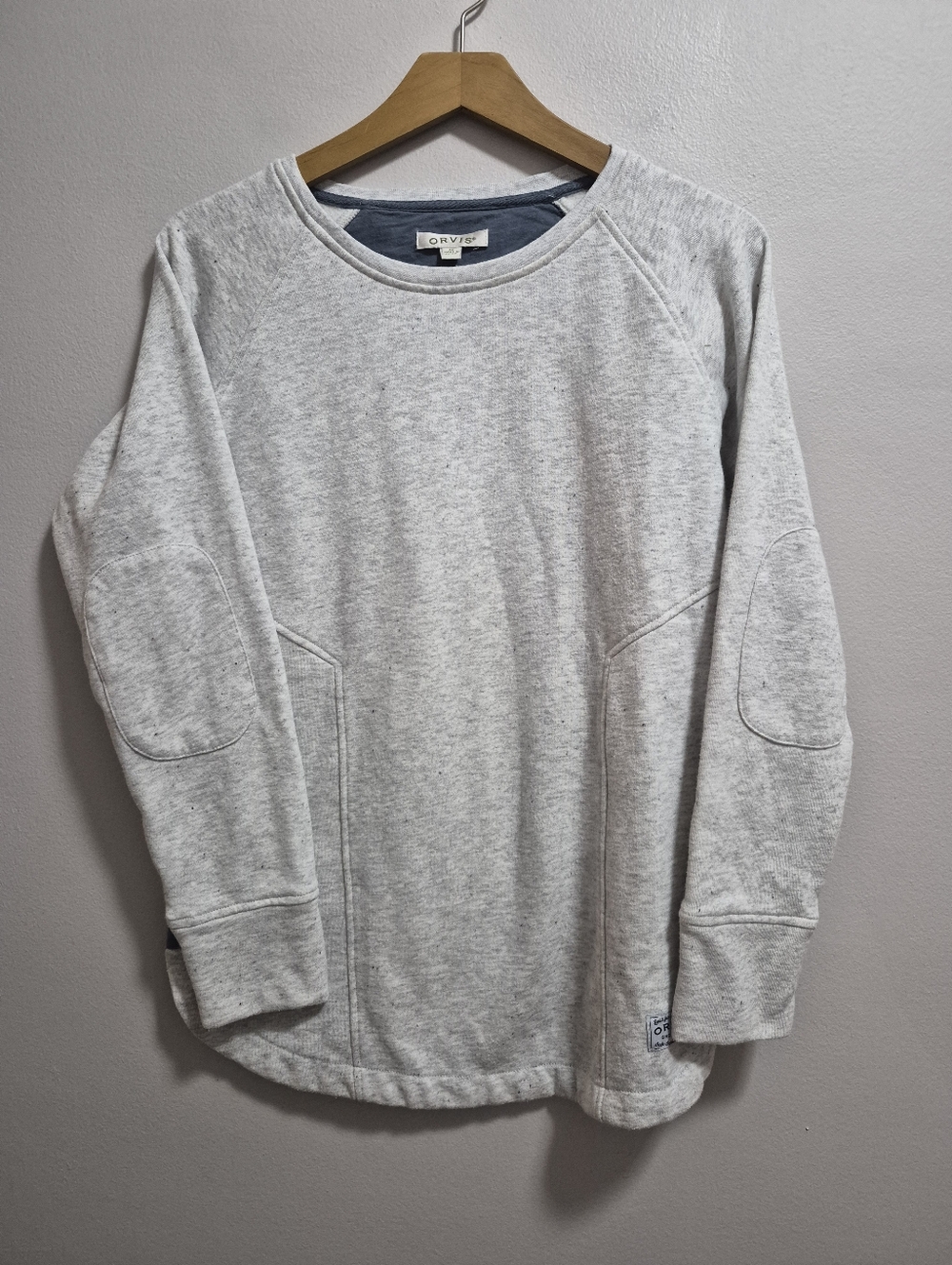 Orvis Womens Crewneck Speckled Sweatshirt Elbow Patches Size XS